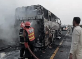 Bus with 43 passengers catches fire on Motorway