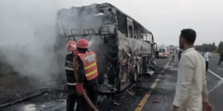 Bus with 43 passengers catches fire on Motorway