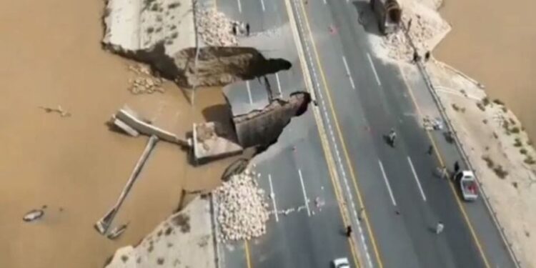 Another stretch of the M-5 motorway destroyed by floods